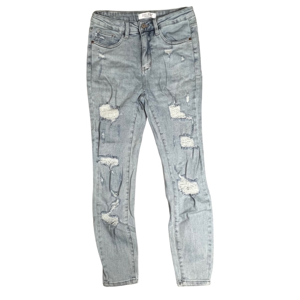 Judy Blue 9/29 Skinny Fit Los Angeles Distressed Light Wash Denim Jeans Stretch